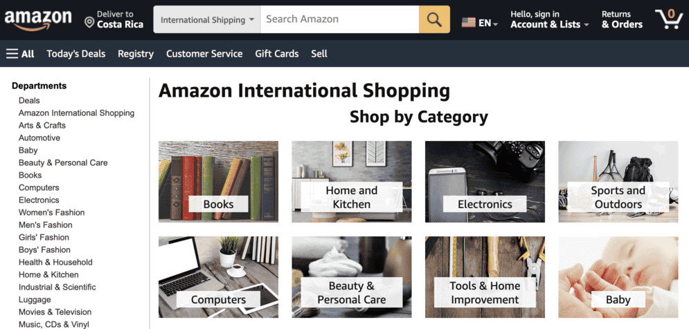 Amazon Costa Rica home page Amazon Costa Rica home page