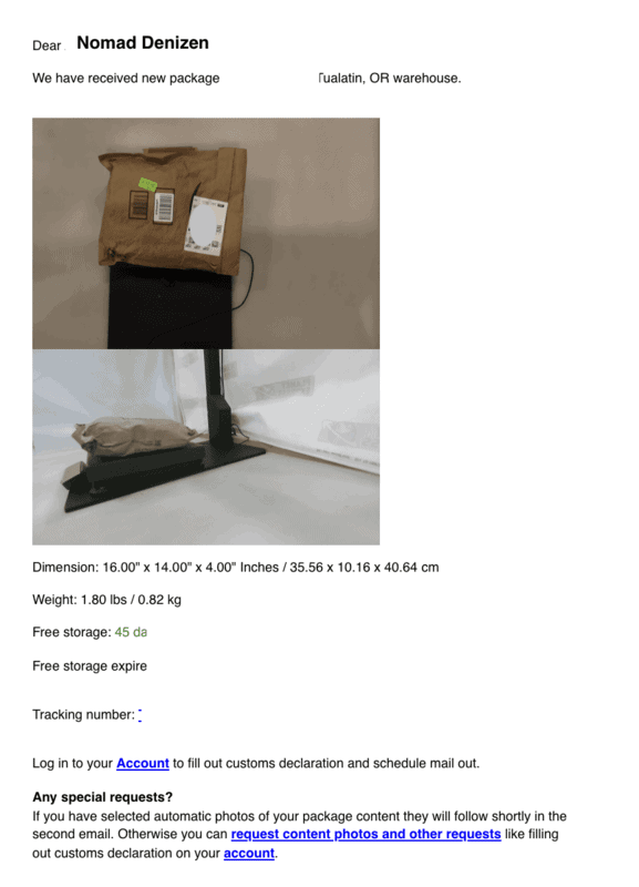 package received email